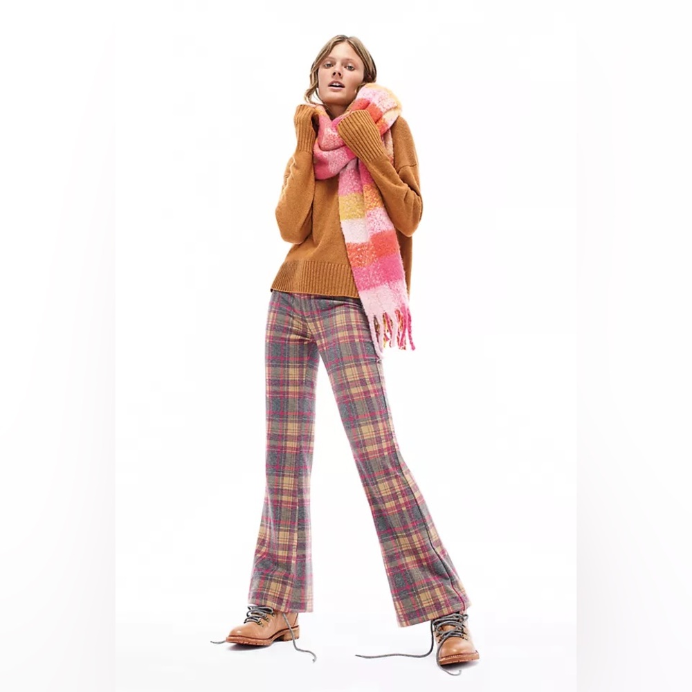 Anthropologie Essential Pink Plaid Flare Trouser Pants Size 6